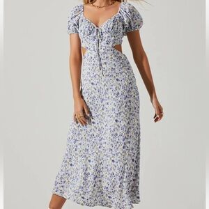 Astr Posie Floral Cutout Puff Sleeve Midi Dress